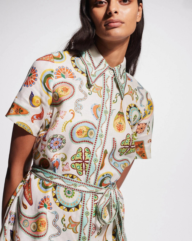 Alegra Kısa Kollu Desenli Gömlek Elbise