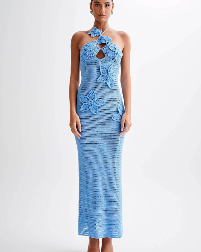 Beverly Floral Aplike Tığ İşi Uzun Elbise