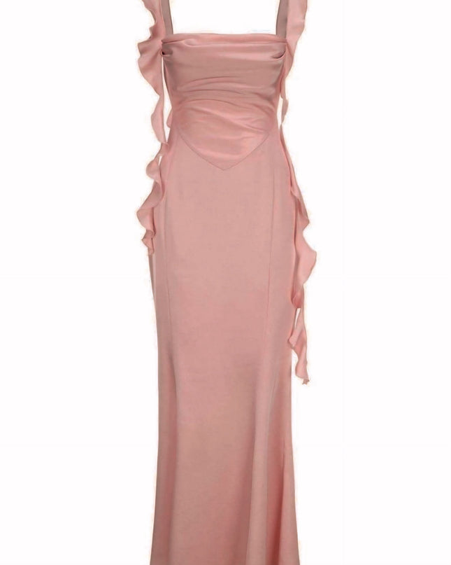 Hilda Ruffle Ribbon Sırtı Açık Uzun Elbise