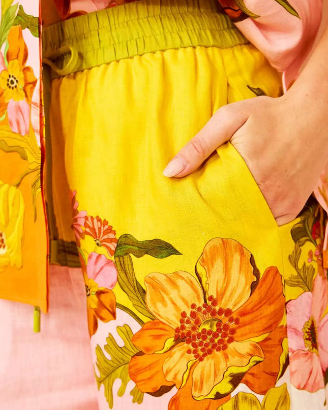 Benzersiz Baskı Beli Lastikli Cepli Geniş Paça Pantolon-Takım