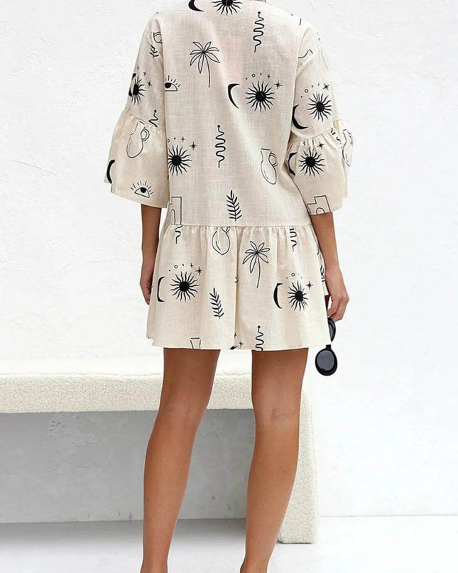 Etnik Stil Bol Gömlek Kısa Elbise