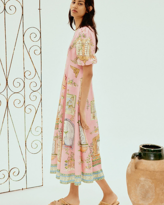 Renaissance Window Pembe Balon Kol Elbise