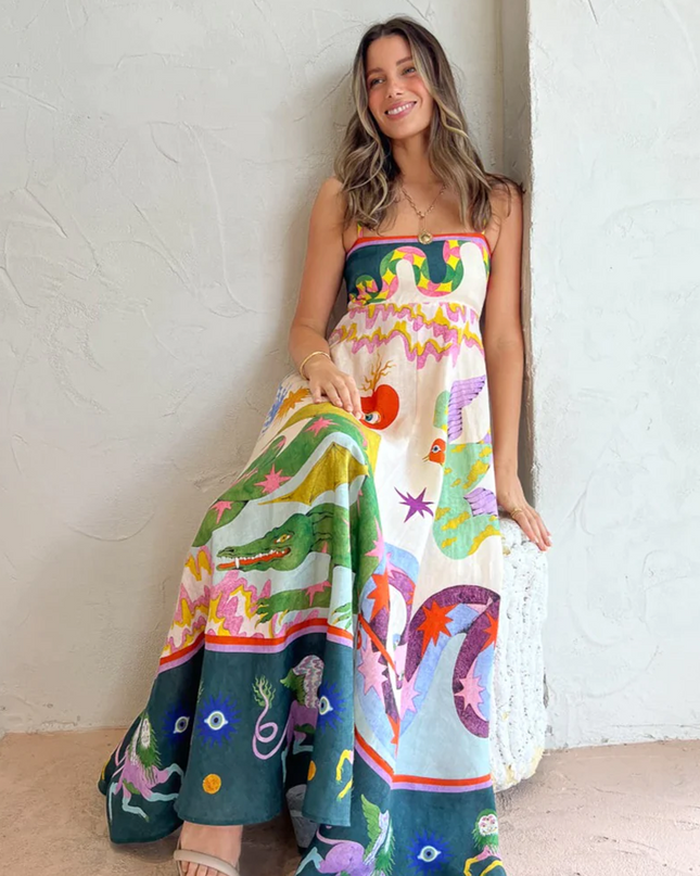 Visión Sembol Desenli Askılı Elbise