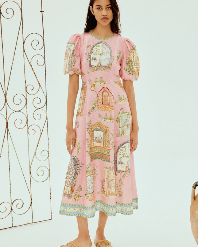 Renaissance Window Pembe Balon Kol Elbise