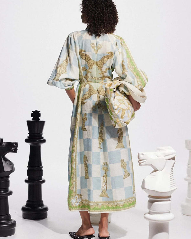 Chessé Satranç Desenli Kuşaklı Elbise