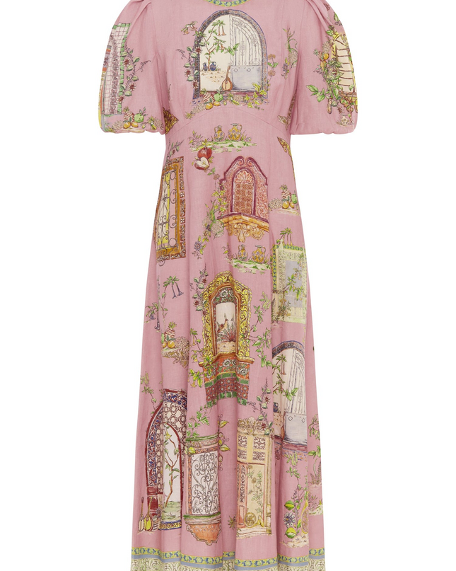 Renaissance Window Pembe Balon Kol Elbise