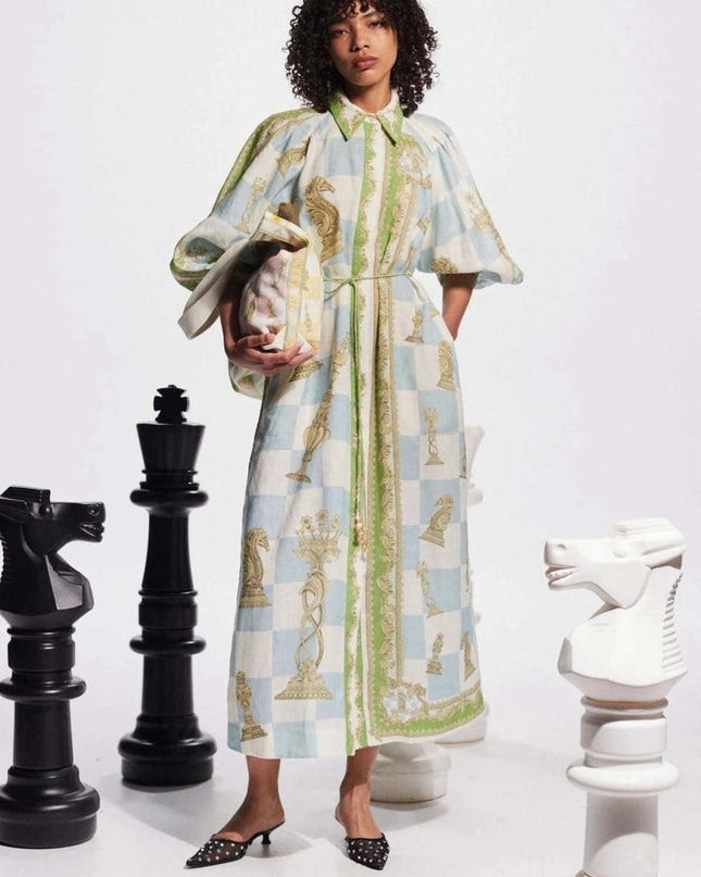 Chessé Satranç Desenli Kuşaklı Elbise