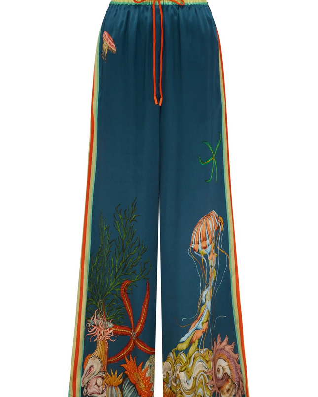 Mareblu Deniz İllüstrasyonlu Geniş Paça Pantolon