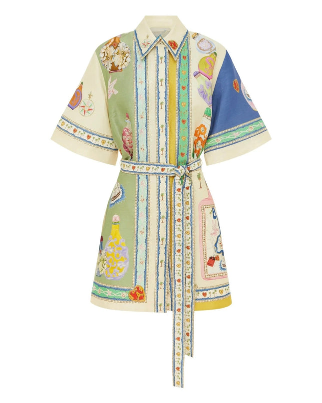 Pastel Dream Kemerli Desenli Gömlek Elbise