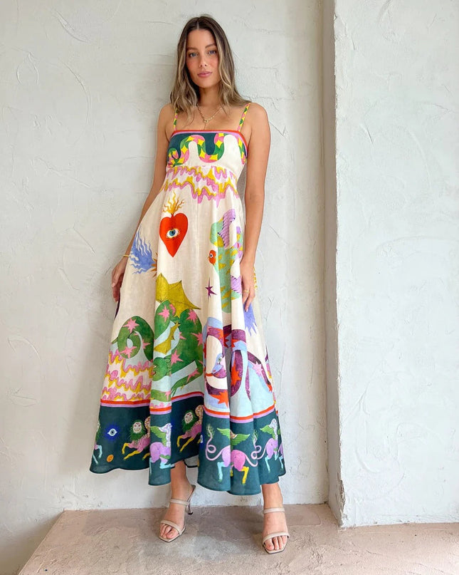 Visión Sembol Desenli Askılı Elbise