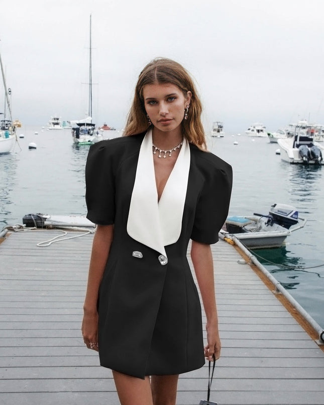 Elsie V Yaka Sırtı Açık Papyon Mini Elbise