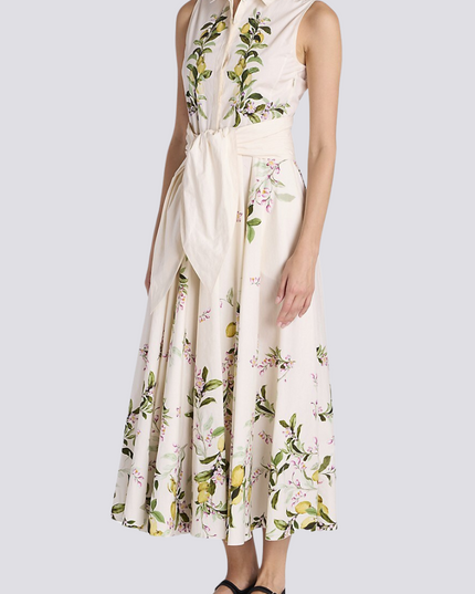 Adelle Çiçekli Fiyonklu Kolsuz Uzun Elbise