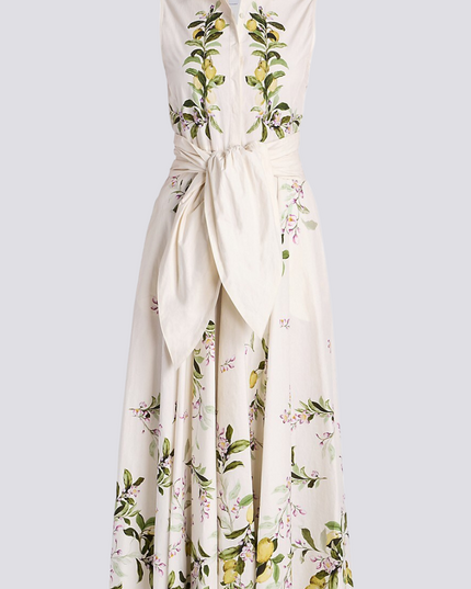 Adelle Çiçekli Fiyonklu Kolsuz Uzun Elbise