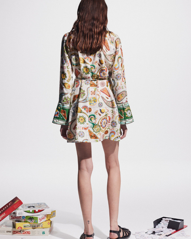 Aimeé Uzun Kollu Paisley Mini Elbise