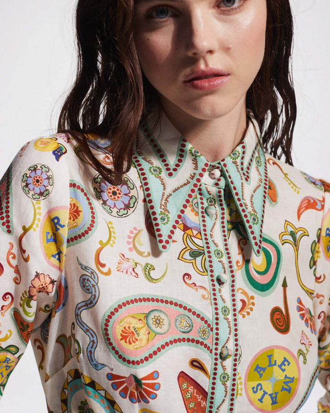 Aimeé Uzun Kollu Paisley Mini Elbise