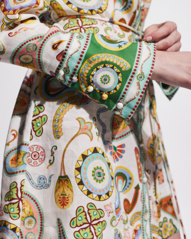 Aimeé Uzun Kollu Paisley Mini Elbise