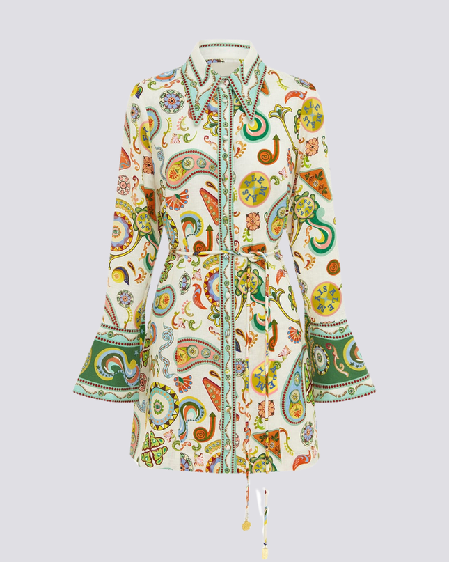 Aimeé Uzun Kollu Paisley Mini Elbise