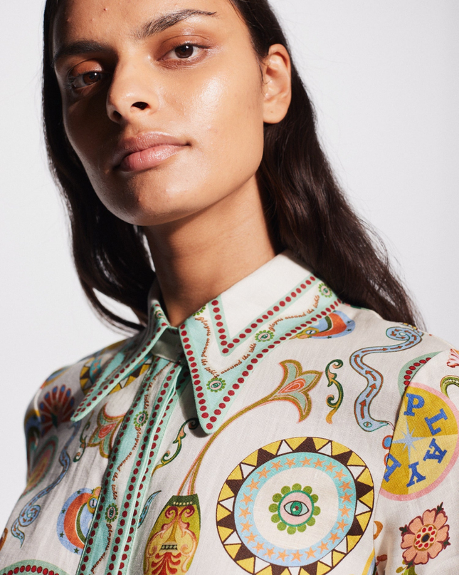 Anouche Kısa Kollu Paisley Uzun Elbise