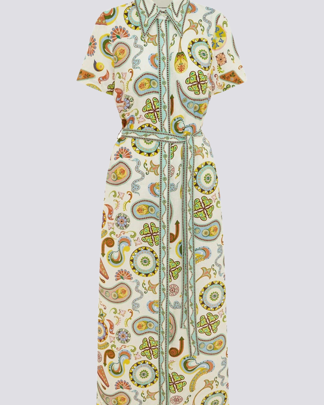 Anouche Kısa Kollu Paisley Uzun Elbise