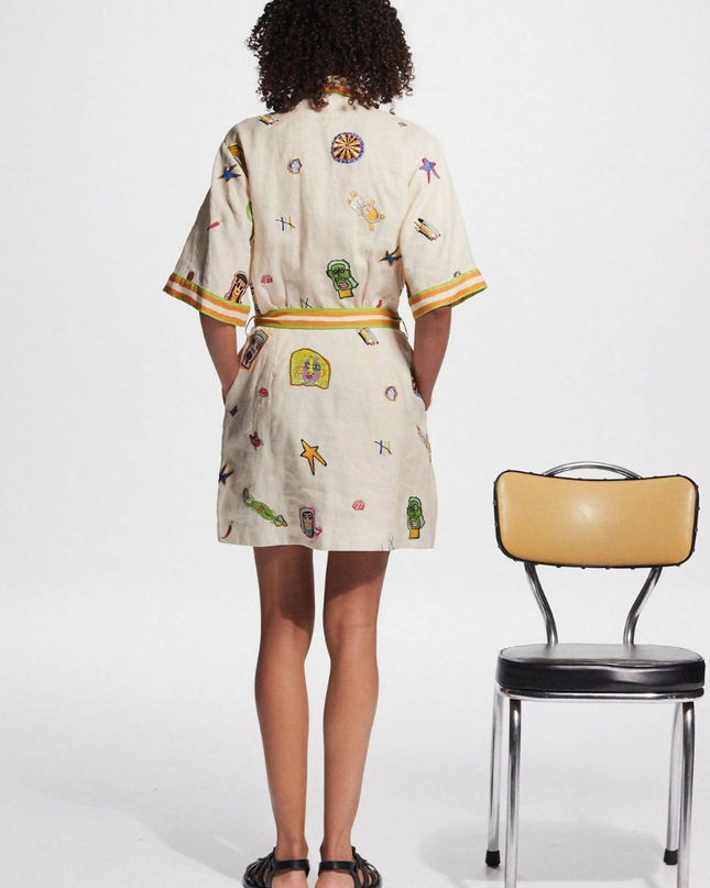 Aurelie Kısa Kollu İşlemeli Mini Elbise