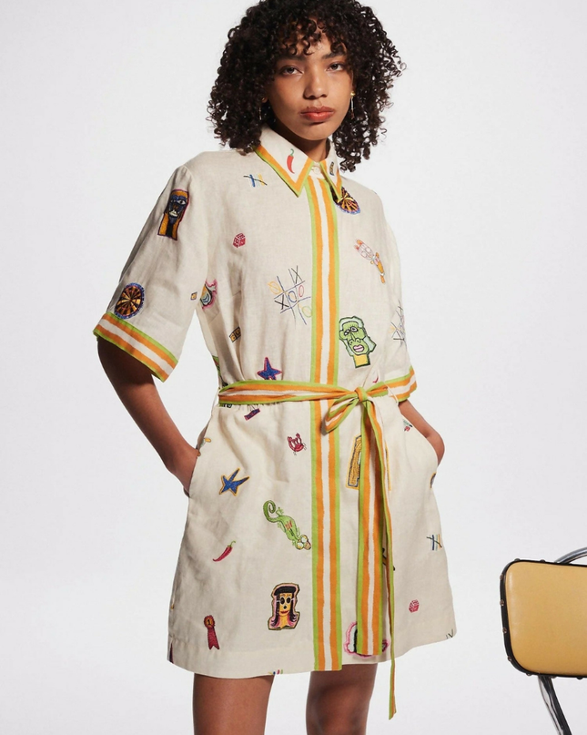 Aurelie Kısa Kollu İşlemeli Mini Elbise