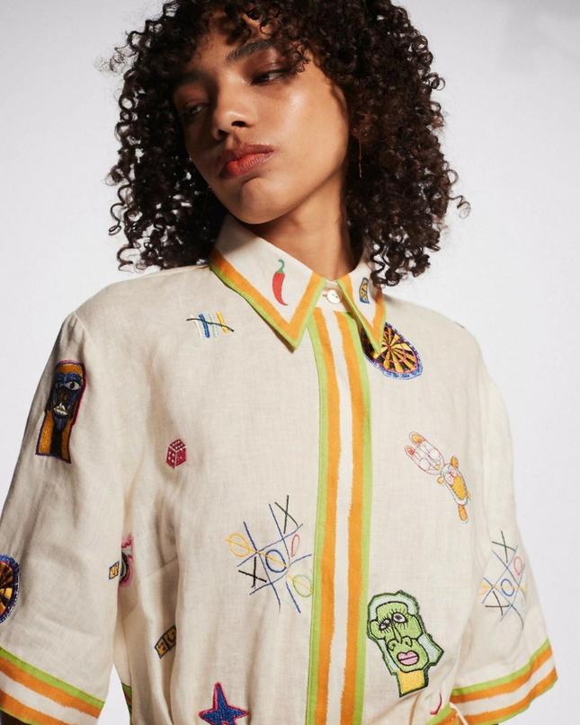 Aurelie Kısa Kollu İşlemeli Mini Elbise