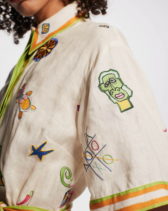 Aurelie Kısa Kollu İşlemeli Mini Elbise