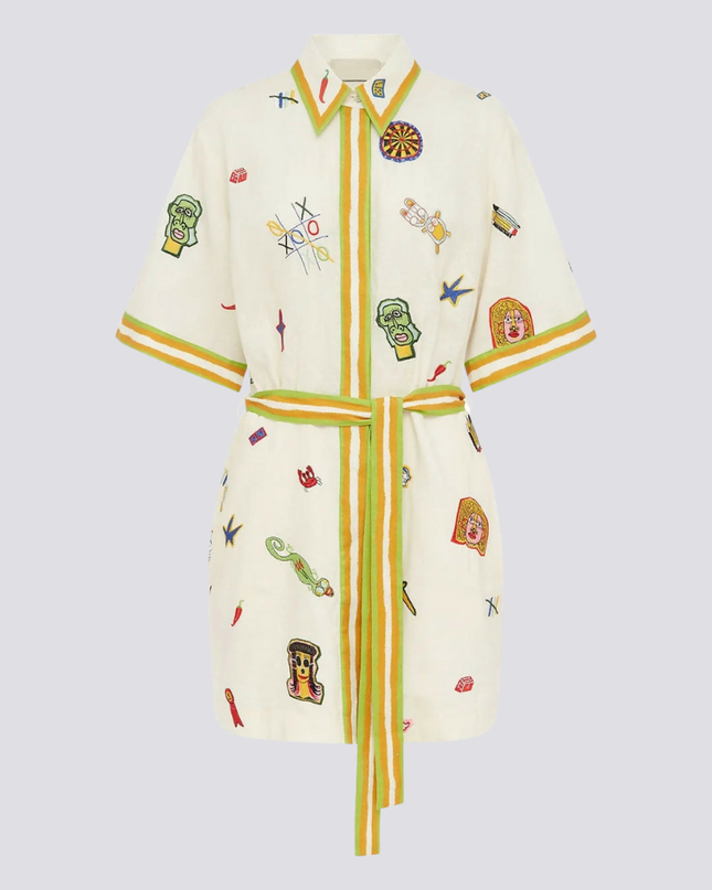 Aurelie Kısa Kollu İşlemeli Mini Elbise