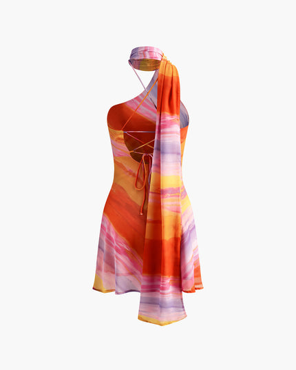 Gün Batımına Dokun – Asimetrik Halter Mini Elbise