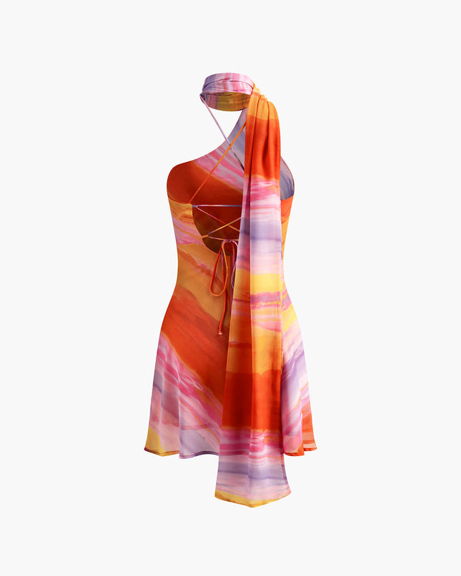 Gün Batımına Dokun – Asimetrik Halter Mini Elbise