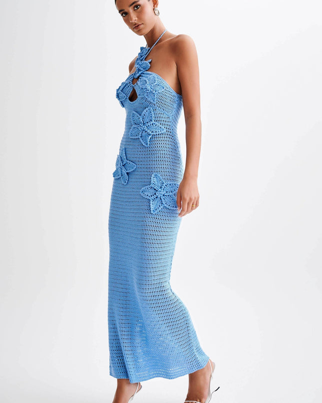 Beverly Floral Aplike Tığ İşi Uzun Elbise