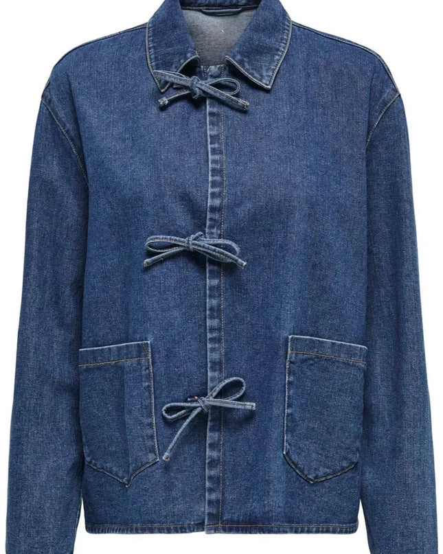 Bağcıklı Koyu Mavi Kot Ceket