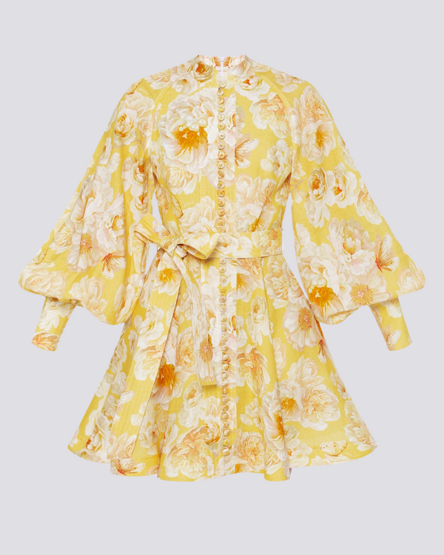 Cassiopeia Balon Kol Çiçekli Mini Elbise