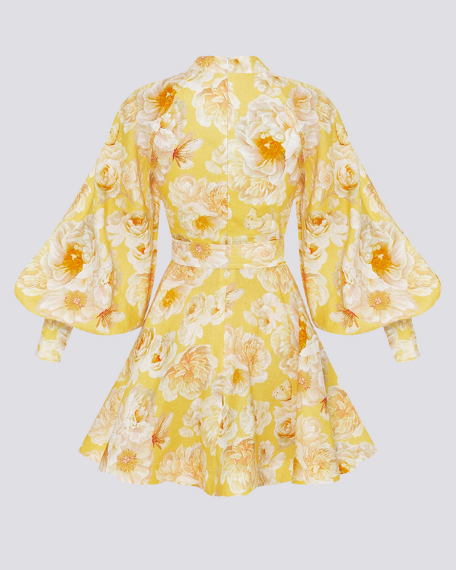 Cassiopeia Balon Kol Çiçekli Mini Elbise