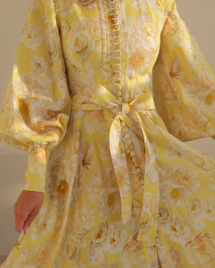 Cécilie Balon Kol Çiçekli Maxi Elbise