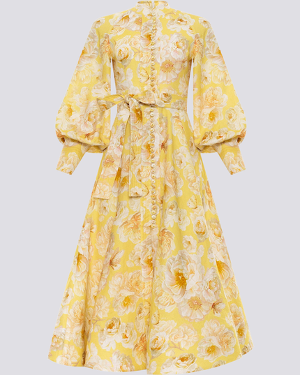 Cécilie Balon Kol Çiçekli Maxi Elbise