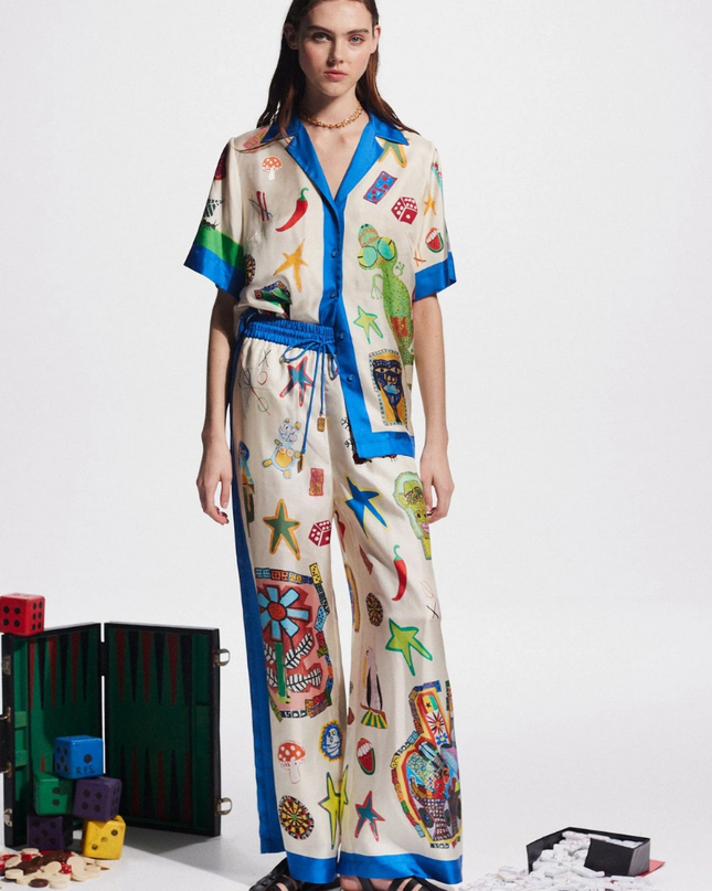 Clarette V Yaka Patchwork Pantolon Takımı