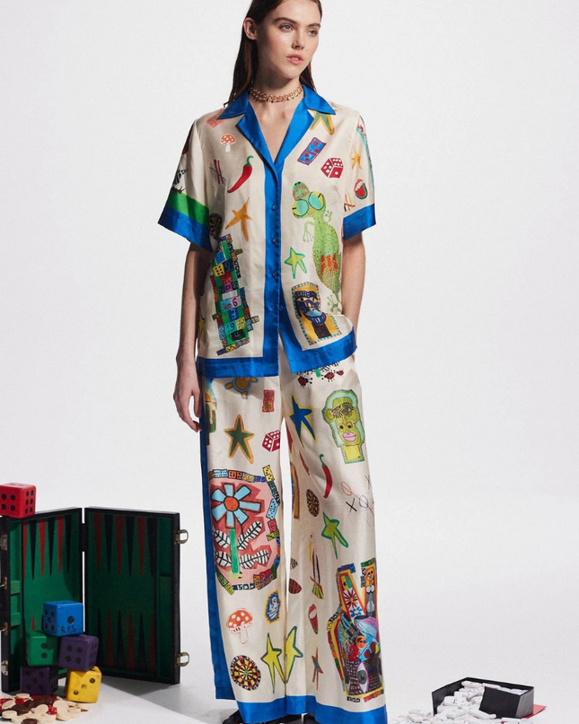 Clarette V Yaka Patchwork Pantolon Takımı