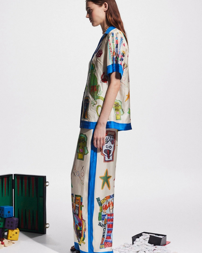 Clarette V Yaka Patchwork Pantolon Takımı