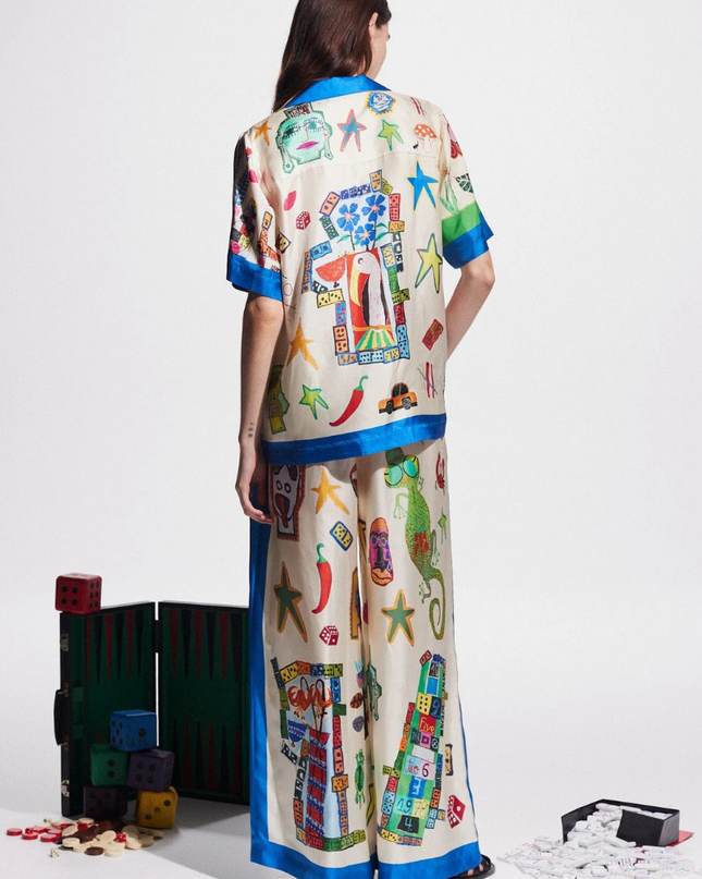 Clarette V Yaka Patchwork Pantolon Takımı