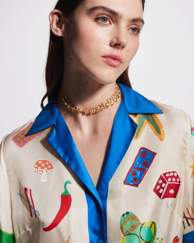 Clarette V Yaka Patchwork Pantolon Takımı