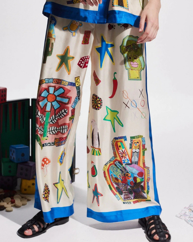 Clarette V Yaka Patchwork Pantolon Takımı