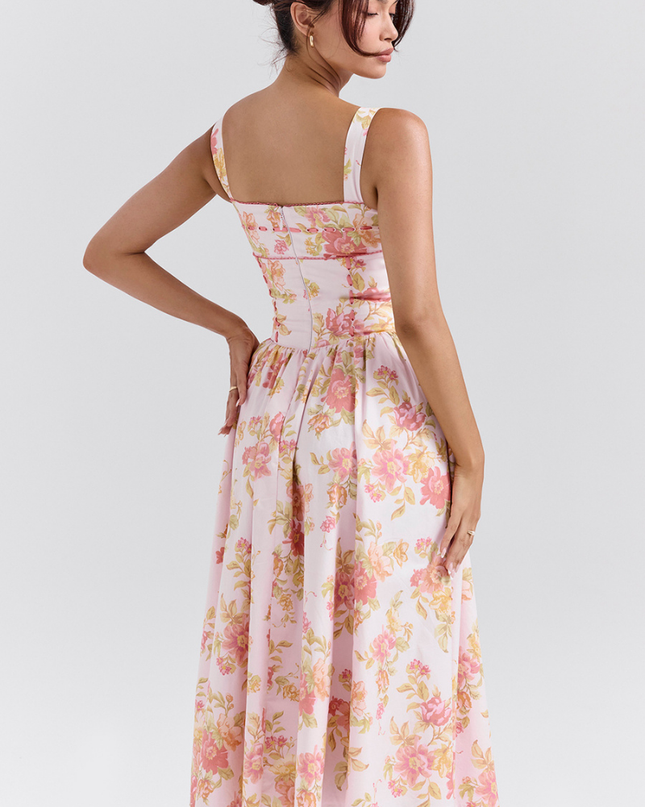 Cybèle Şeftali Gelincik Desenli Midi Elbise