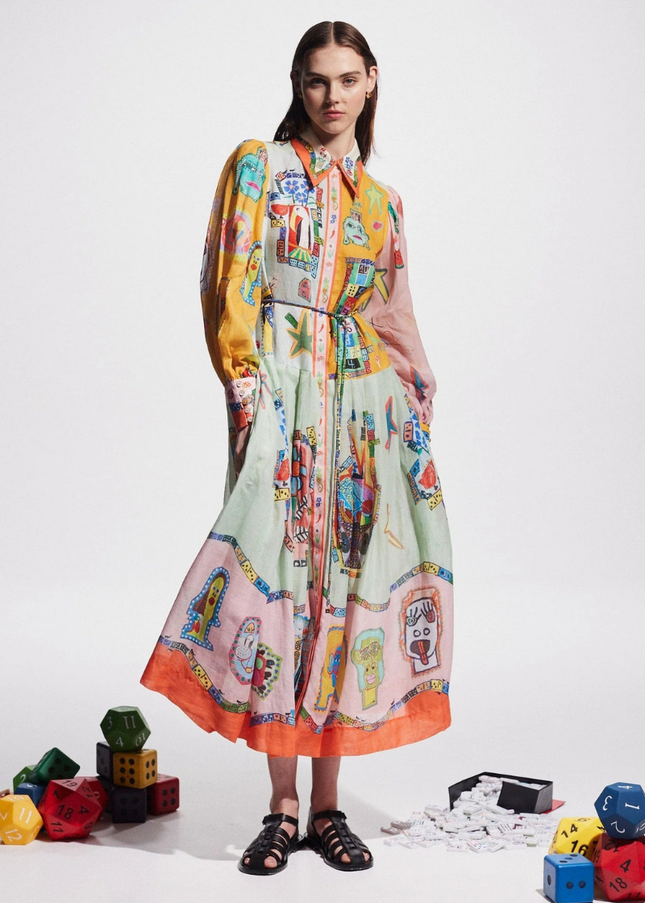 Danielle Balon Kol Patchwork Uzun Elbise