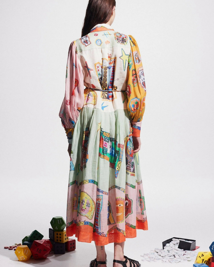 Danielle Balon Kol Patchwork Uzun Elbise