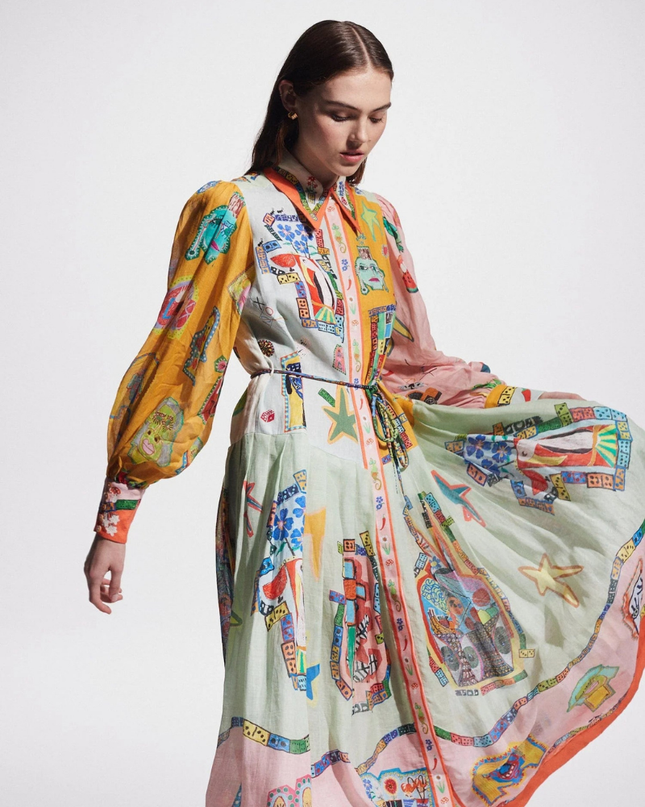 Danielle Balon Kol Patchwork Uzun Elbise