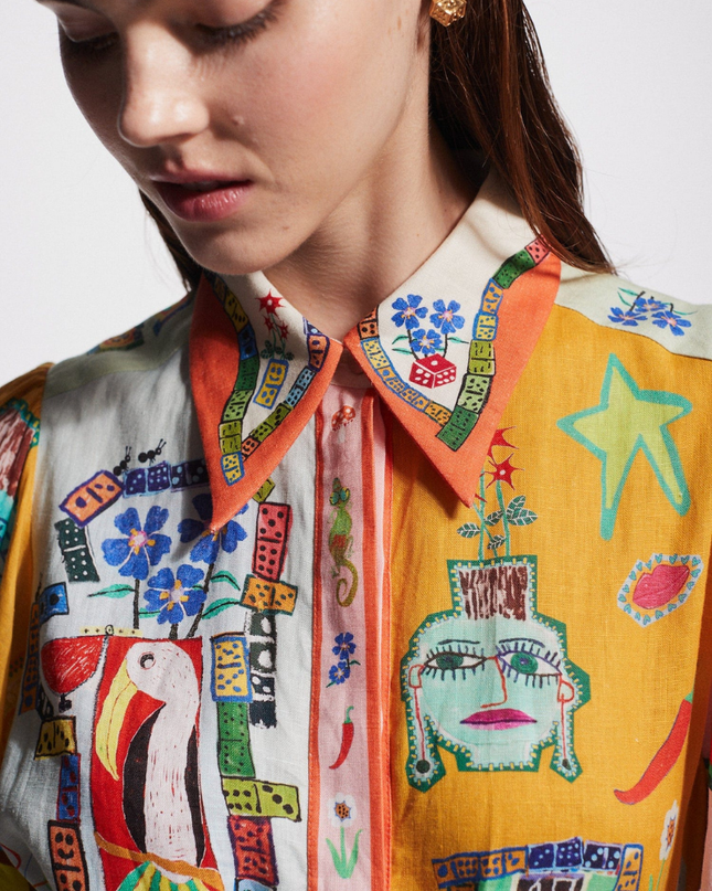 Danielle Balon Kol Patchwork Uzun Elbise