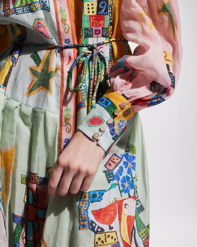 Danielle Balon Kol Patchwork Uzun Elbise