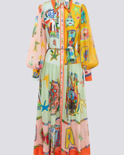 Danielle Balon Kol Patchwork Uzun Elbise