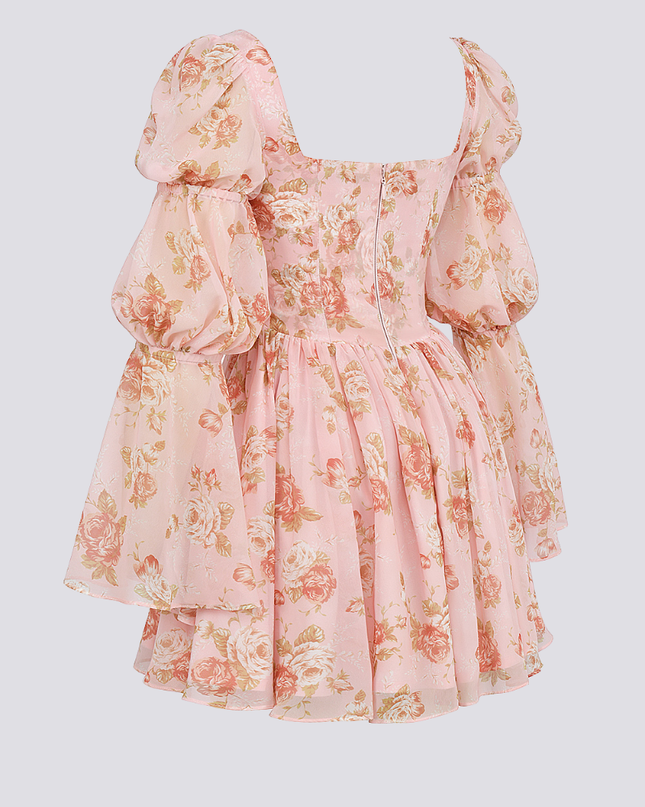 Divine Floral Kare Yaka Mini Elbise